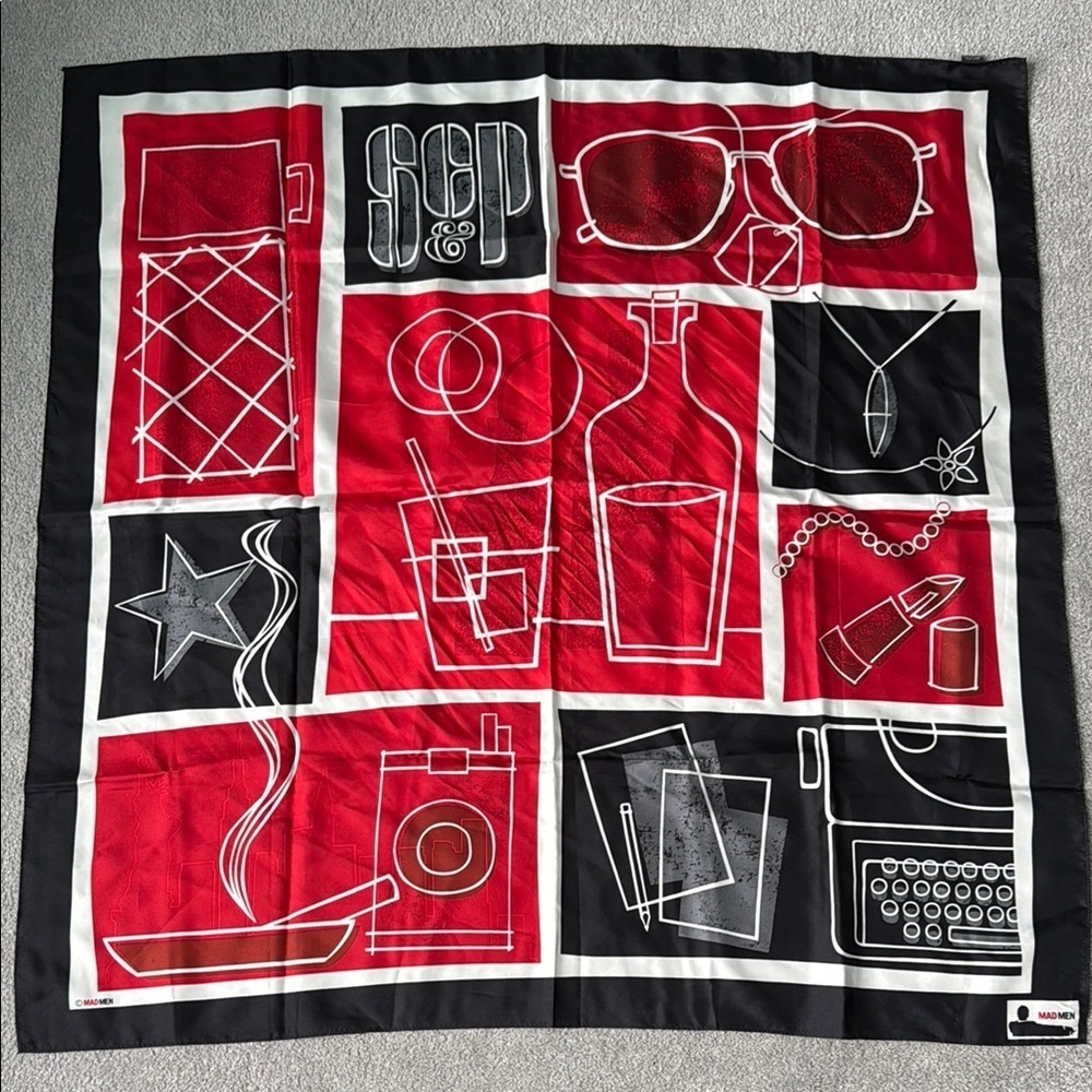 Mad Men Limited Edition Silk Collector Scarf End of an Era Red and Black - Picture 2 of 11
